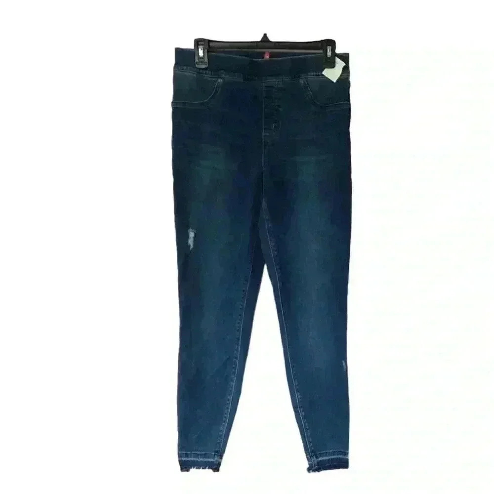 Spanx Distressed Ankle Skinny Jeans Medium Wash Sz Large Blue Leggings Jeggings